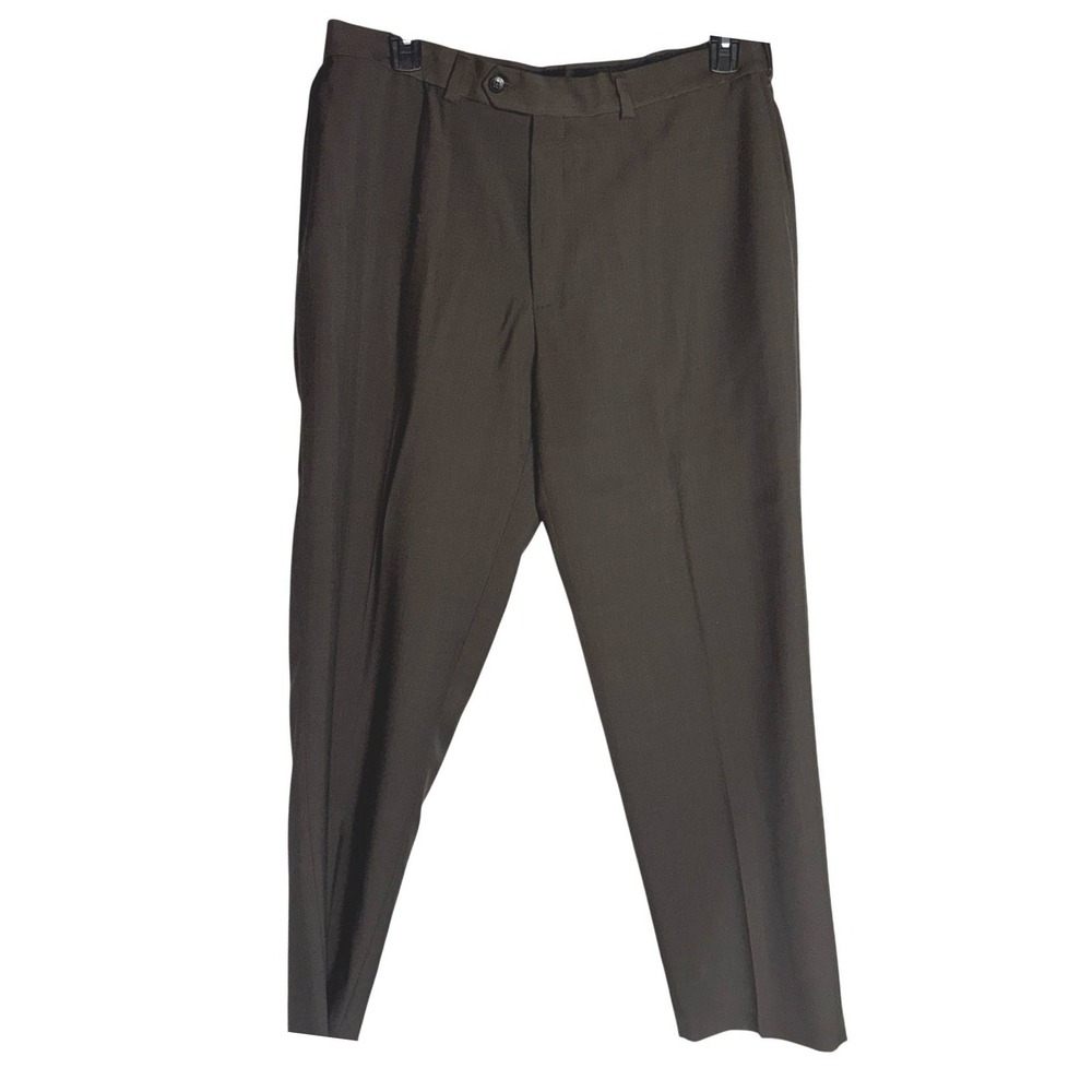 Haggar Mens‎ Dress Pants Brown 36 Flat Front Business Casual Workwear Formal